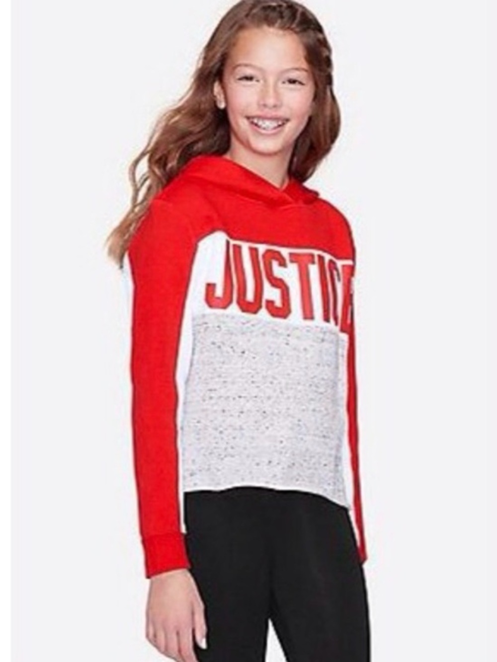 Justice Red and White Colorblock Hoodie Sweatshirt